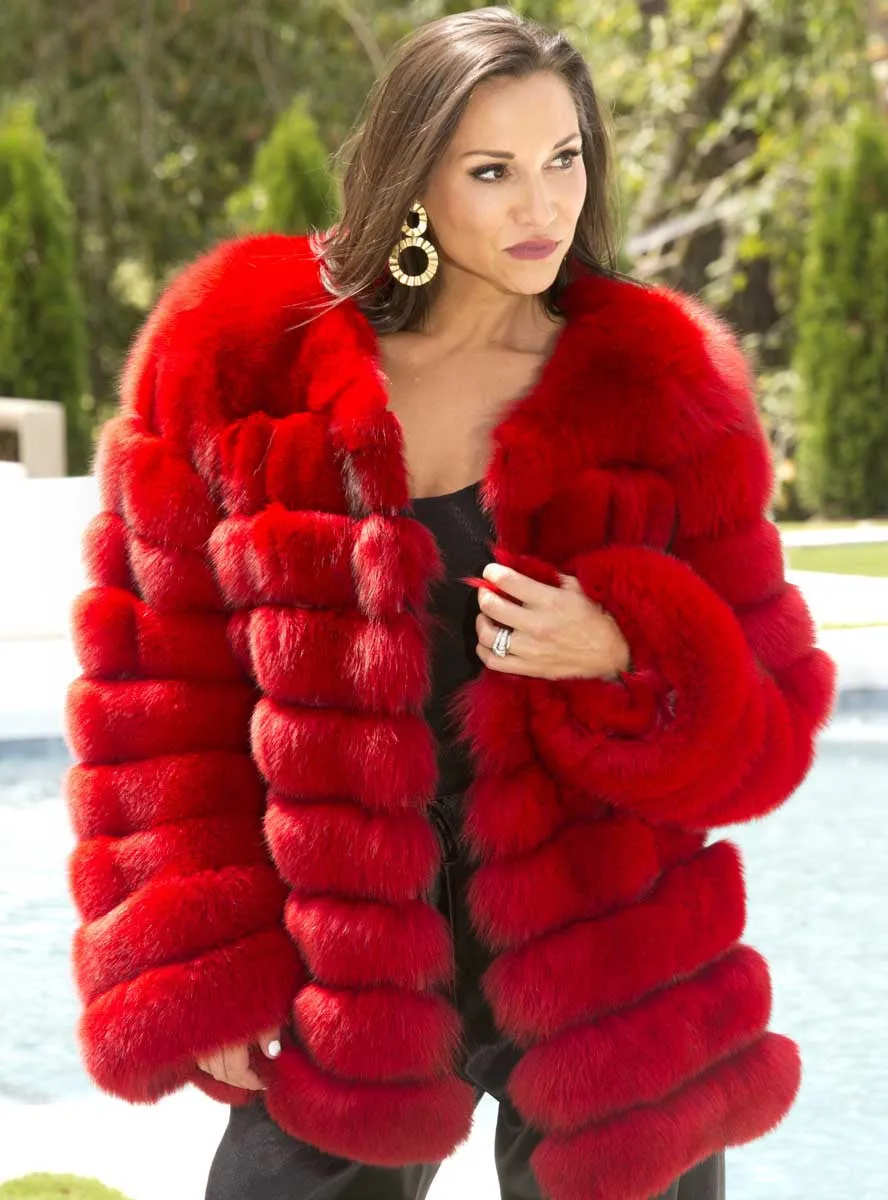 Fox Fur Jacket with Horizontal Pattern