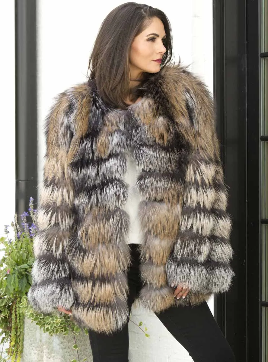 Fox Fur Jacket with Horizontal Pattern