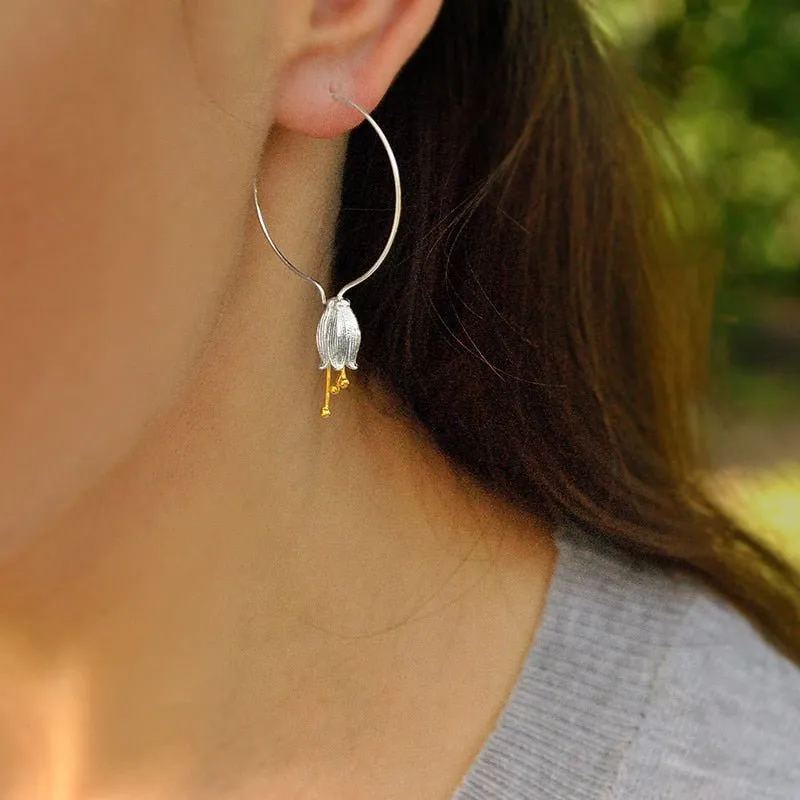 Fresh Bell Flower Dangle Earrings Silver For Women Fine Jewelry