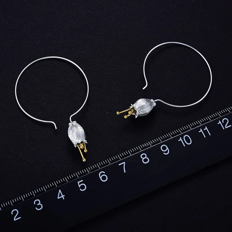 Fresh Bell Flower Dangle Earrings Silver For Women Fine Jewelry
