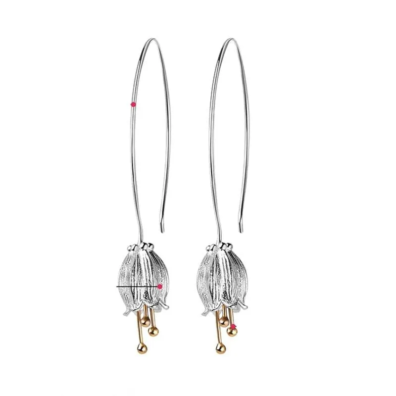 Fresh Bell Flower Dangle Earrings Silver For Women Fine Jewelry