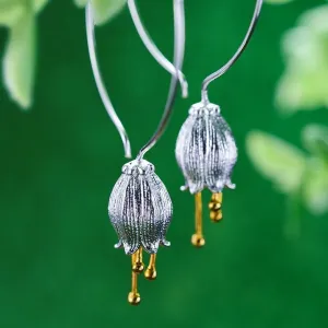 Fresh Bell Flower Dangle Earrings Silver For Women Fine Jewelry
