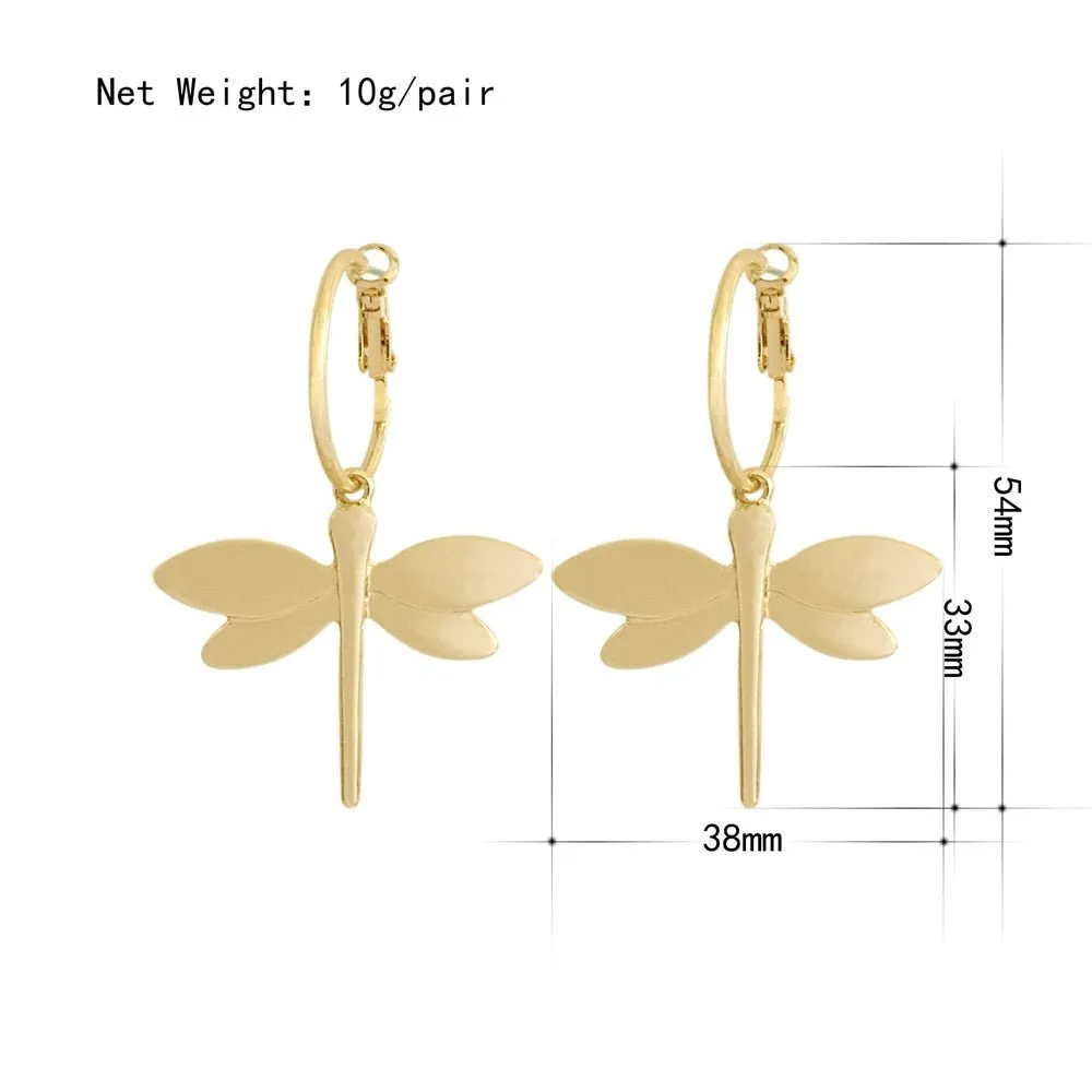 Gold Dragonfly Pendant Dangle Earrings for Women Girl Casual Jewelry
