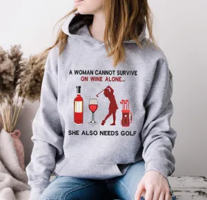 Golf And Wine Embroidered Sweatshirt - Embroidered Hoodie Tad