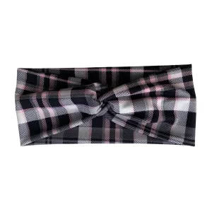 Gray, Pink, and Black Plaid Ice Faux Knot Headband