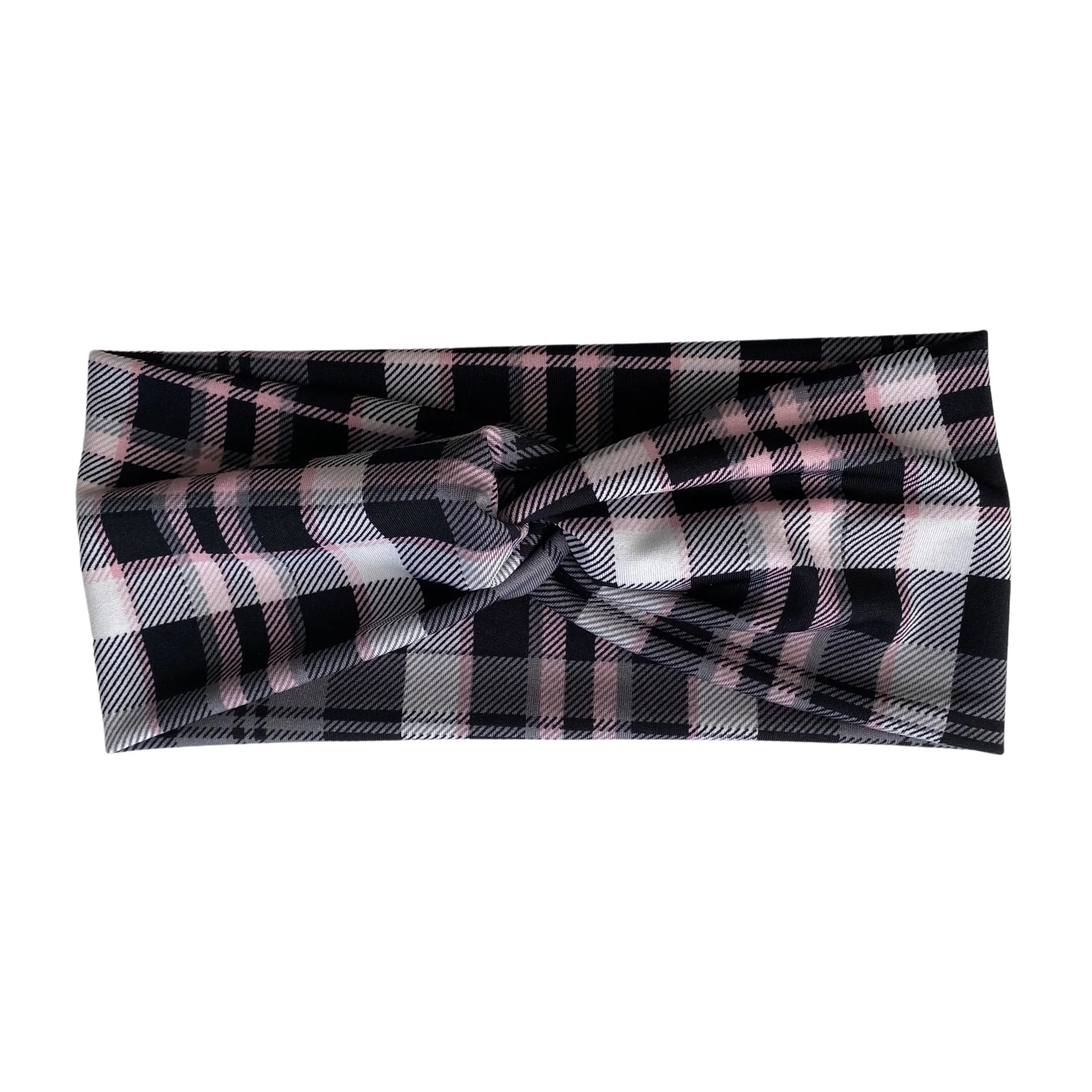 Gray, Pink, and Black Plaid Ice Faux Knot Headband