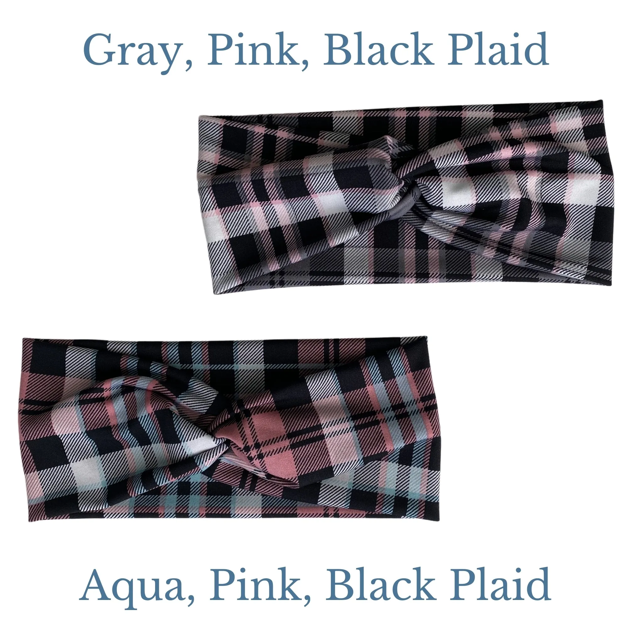 Gray, Pink, and Black Plaid Ice Faux Knot Headband