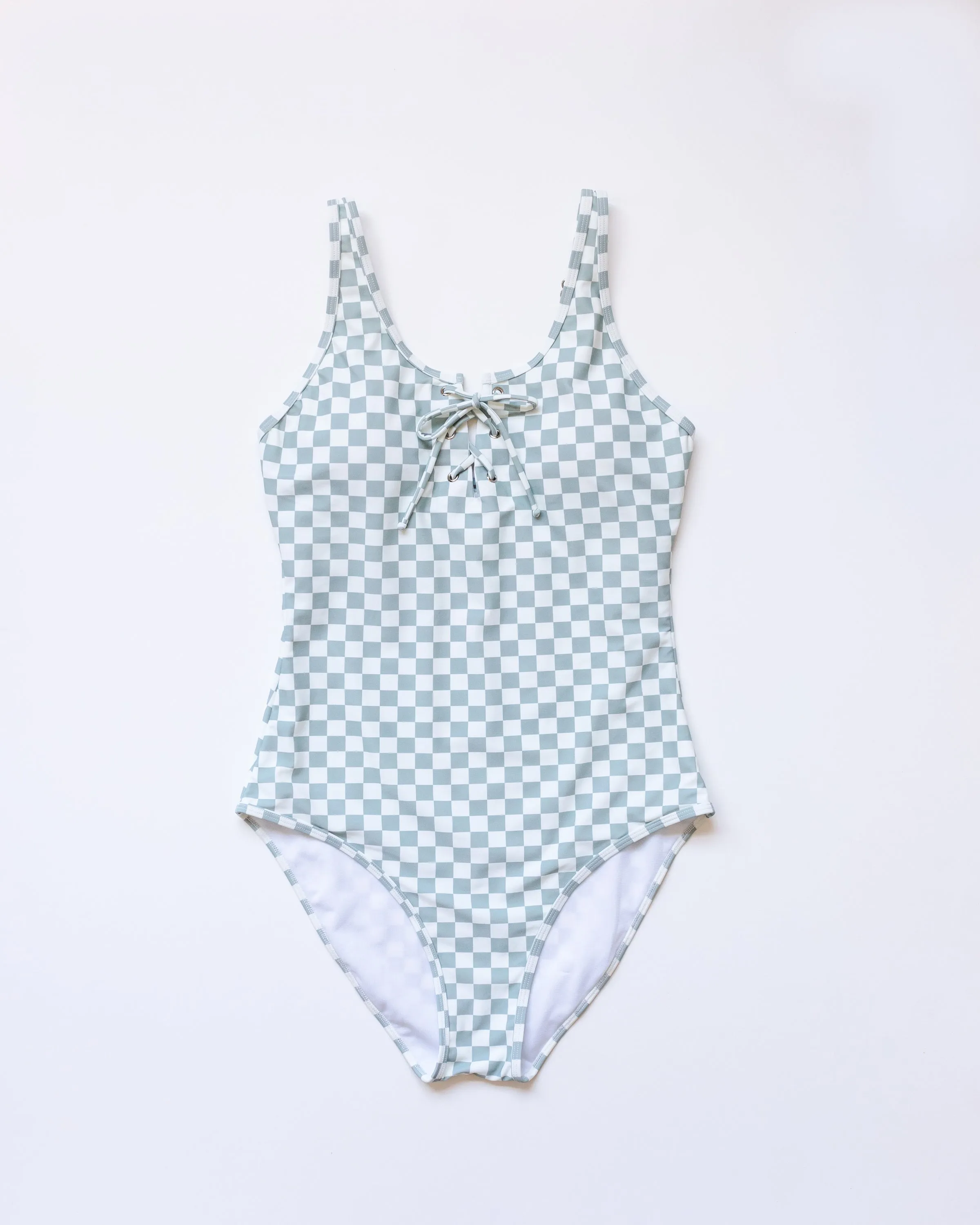 Green Plaid One Piece Women Swimsuit