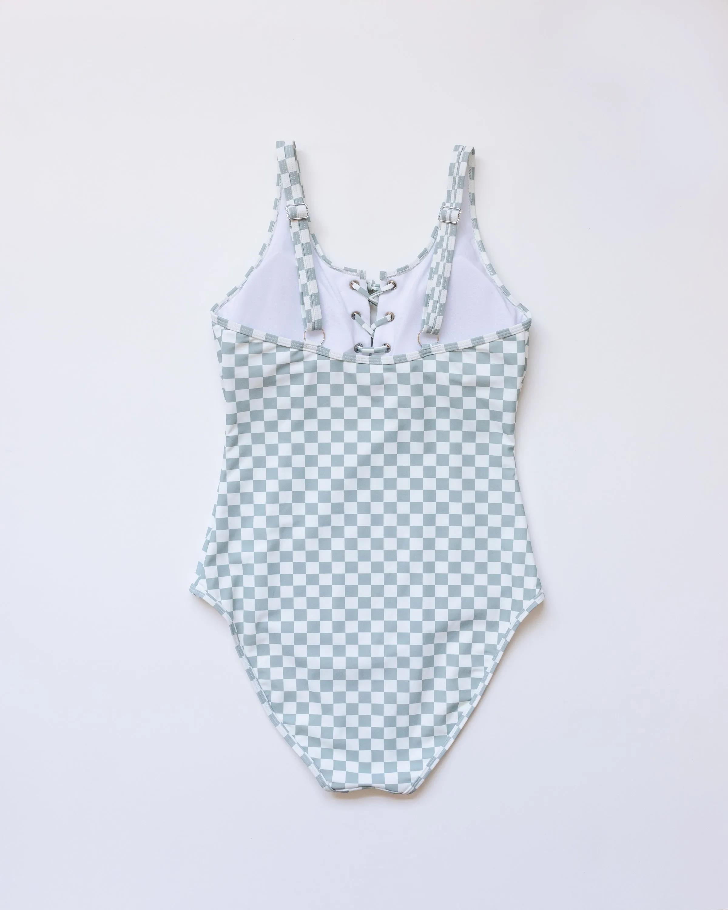 Green Plaid One Piece Women Swimsuit