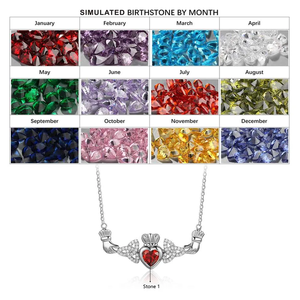 Hand Holding Heart Personalized Birthstone Necklace 925 Sterling Silver Necklaces & Pendants Gift For Her