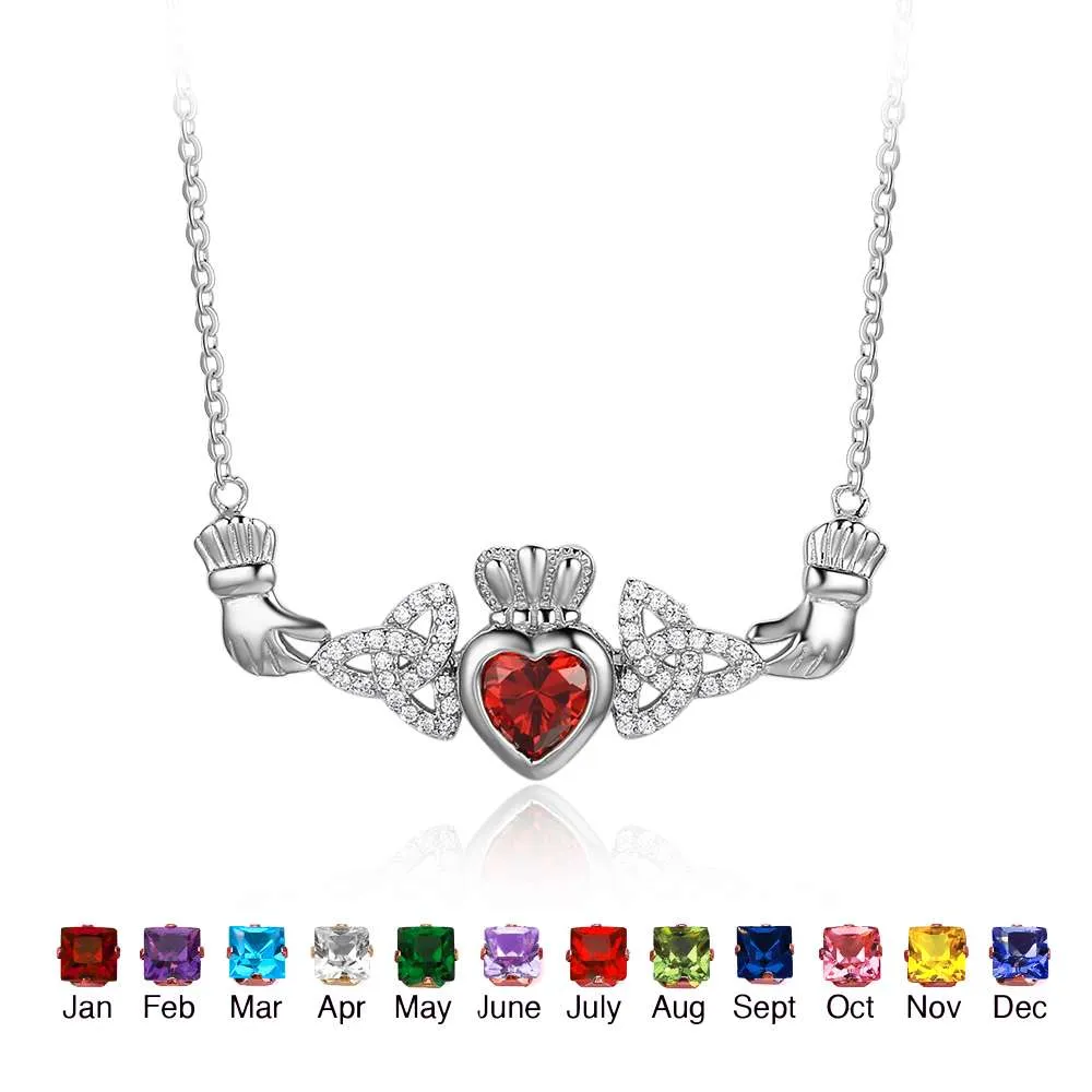 Hand Holding Heart Personalized Birthstone Necklace 925 Sterling Silver Necklaces & Pendants Gift For Her