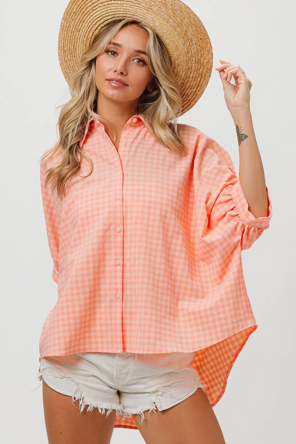 Hazel Blues® |  BiBi Plaid Button Up Dolman Sleeve Shirt