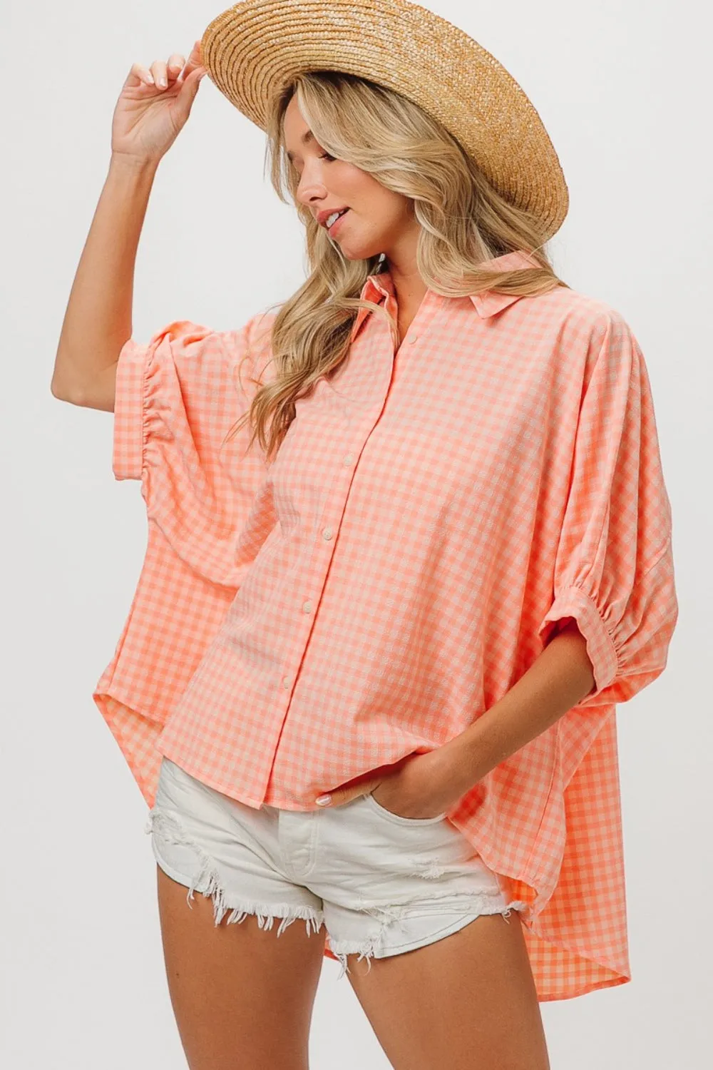 Hazel Blues® |  BiBi Plaid Button Up Dolman Sleeve Shirt