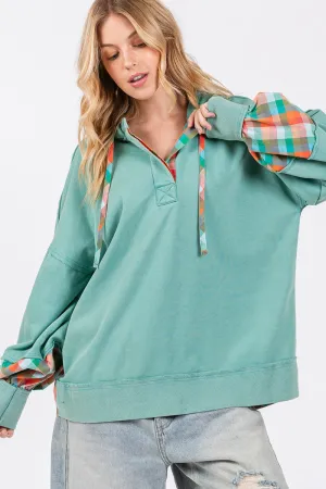 Hazel Blues® |  SAGE   FIG Plaid Print Washed Hoodie