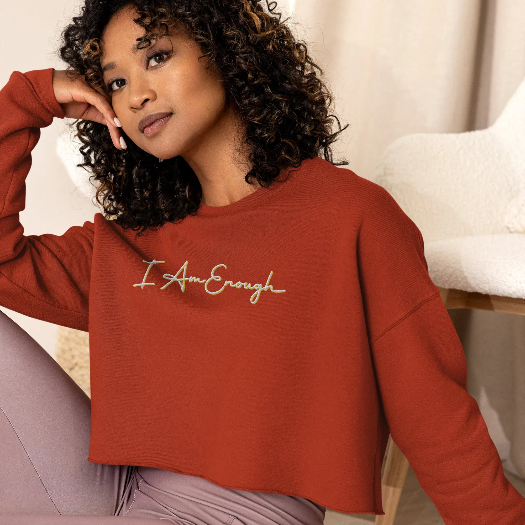 I Am Enough - Embroidered Crop Top Sweatshirt