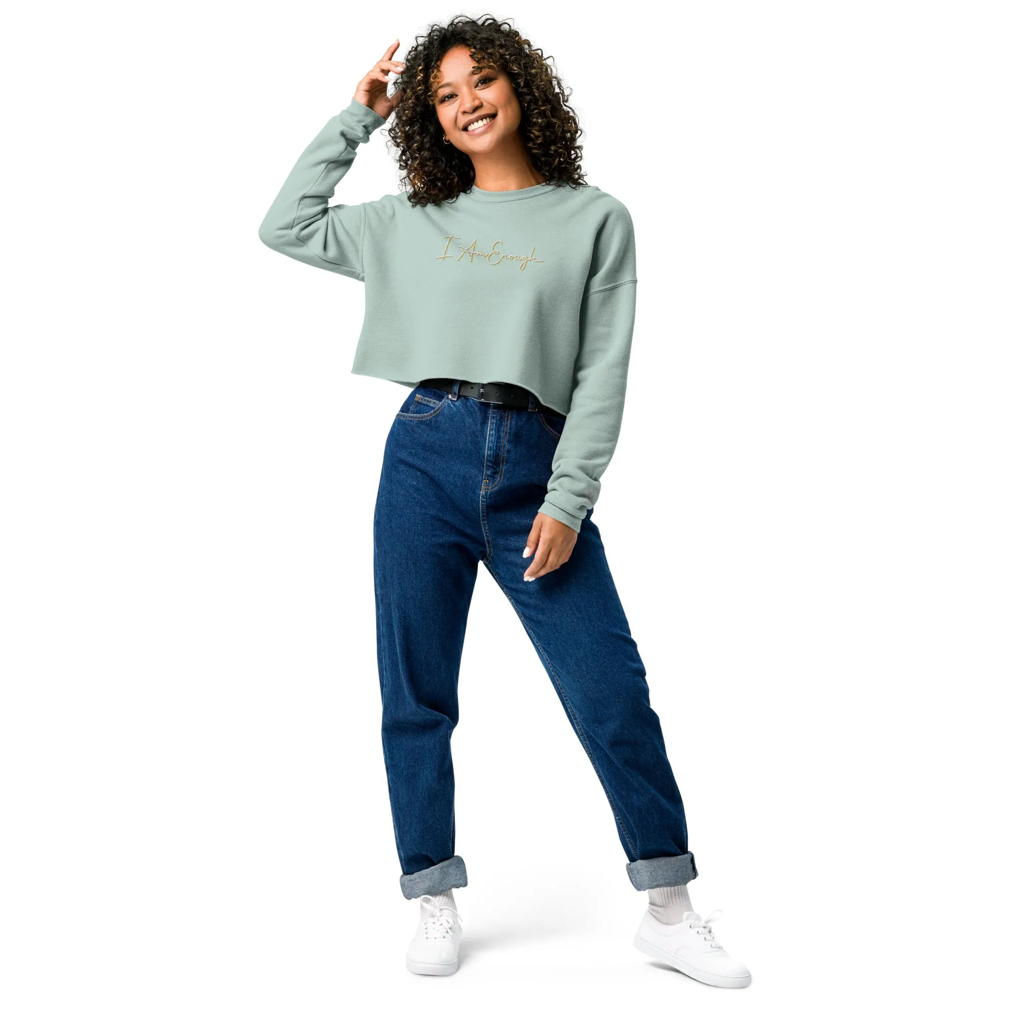 I Am Enough - Embroidered Crop Top Sweatshirt