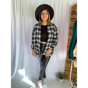 It's That Good Plaid Collared Button Down Shirt - Black/White