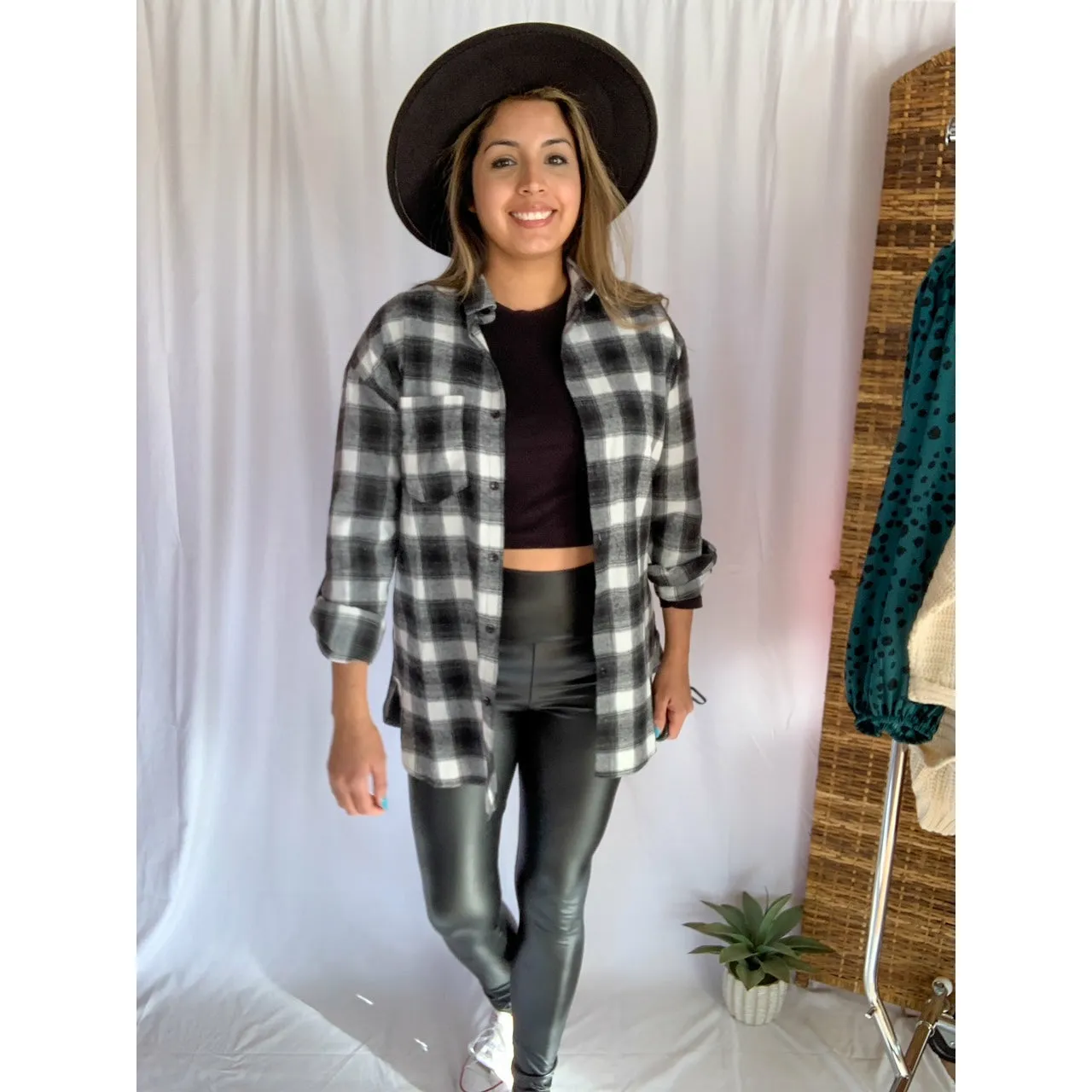 It's That Good Plaid Collared Button Down Shirt - Black/White