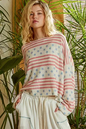 Ivory Multi Long sleeve striped star thin sweater Pol Top