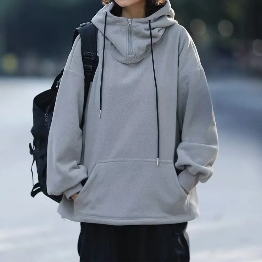 Japanese Solid Color Warm Hoodie