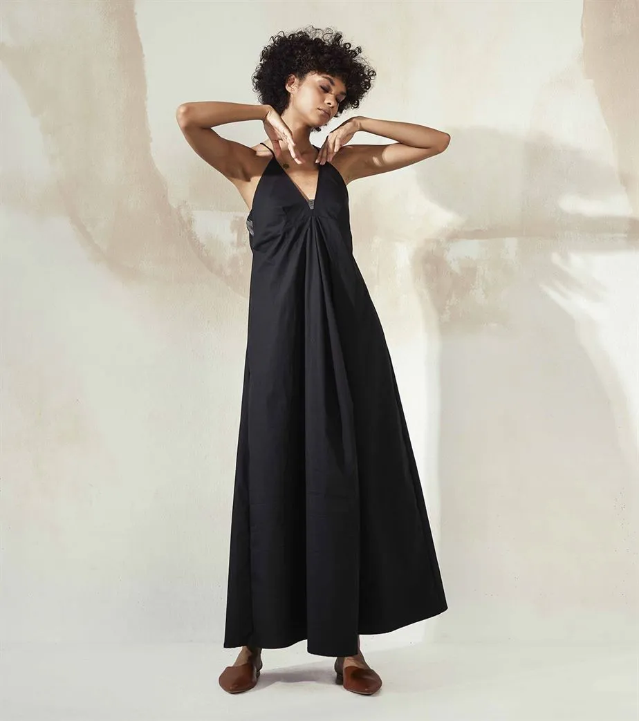 Khara Kapas  I  Denver Black Sand Castle Maxi Dress