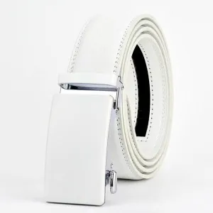 LARRY - Leather Ratchet Belt without holes for Men - White, 35mm