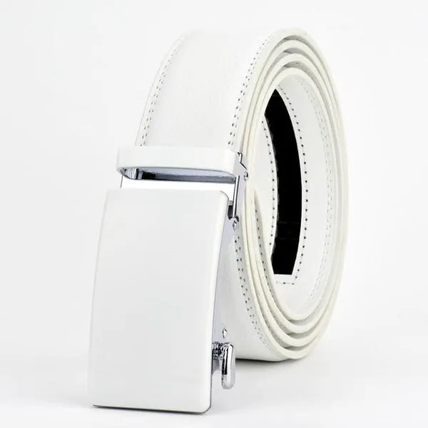 LARRY - Leather Ratchet Belt without holes for Men - White, 35mm