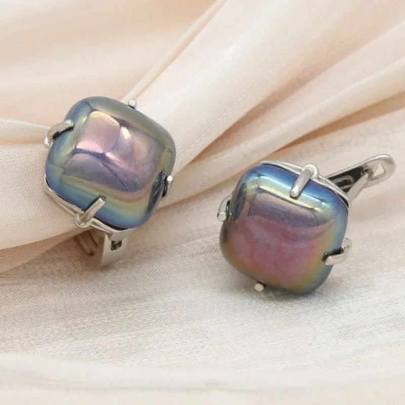 Luxury Square Dangle 585 Rose Gold Earrings For Women Wedding Jewelry
