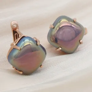 Luxury Square Dangle 585 Rose Gold Earrings For Women Wedding Jewelry