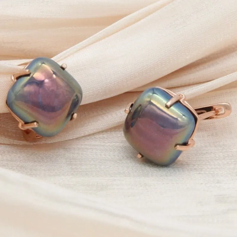 Luxury Square Dangle 585 Rose Gold Earrings For Women Wedding Jewelry