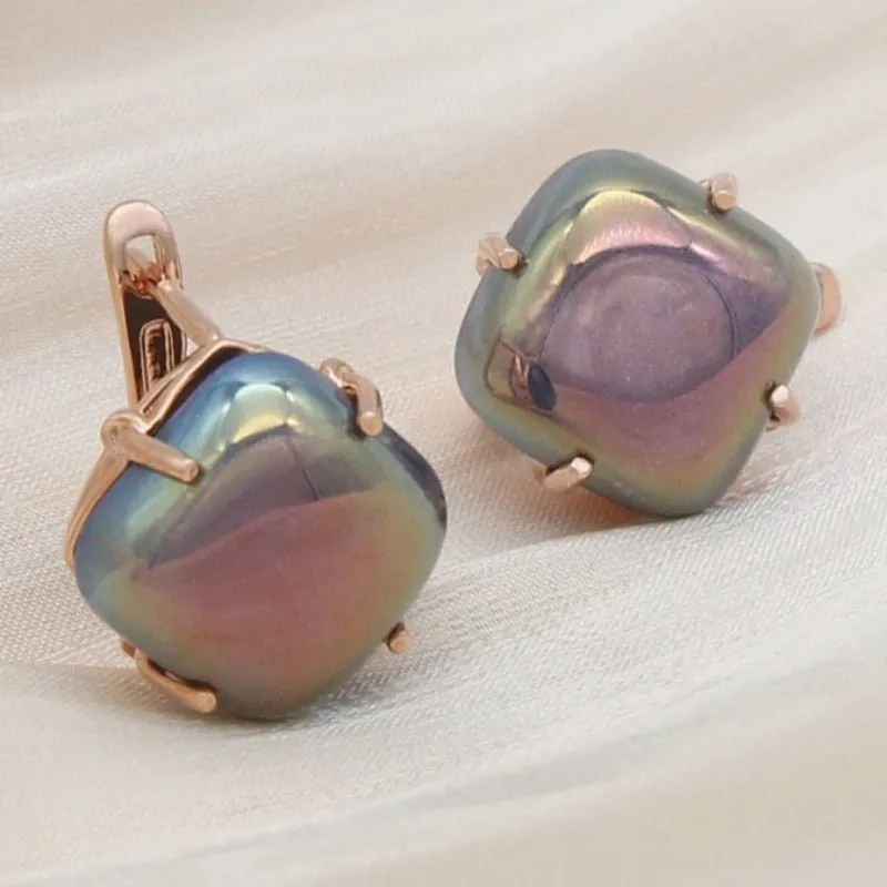 Luxury Square Dangle 585 Rose Gold Earrings For Women Wedding Jewelry