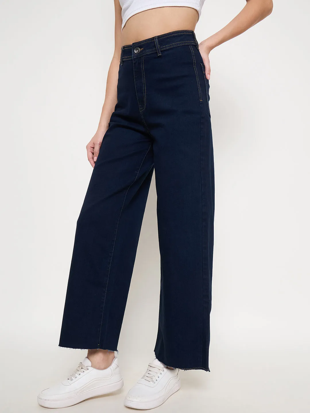 Madame Deep Blue Wide Leg Cotton Blend Denim