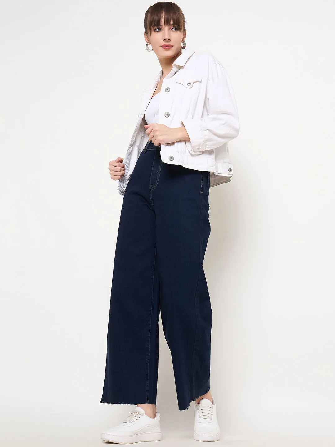 Madame Deep Blue Wide Leg Cotton Blend Denim