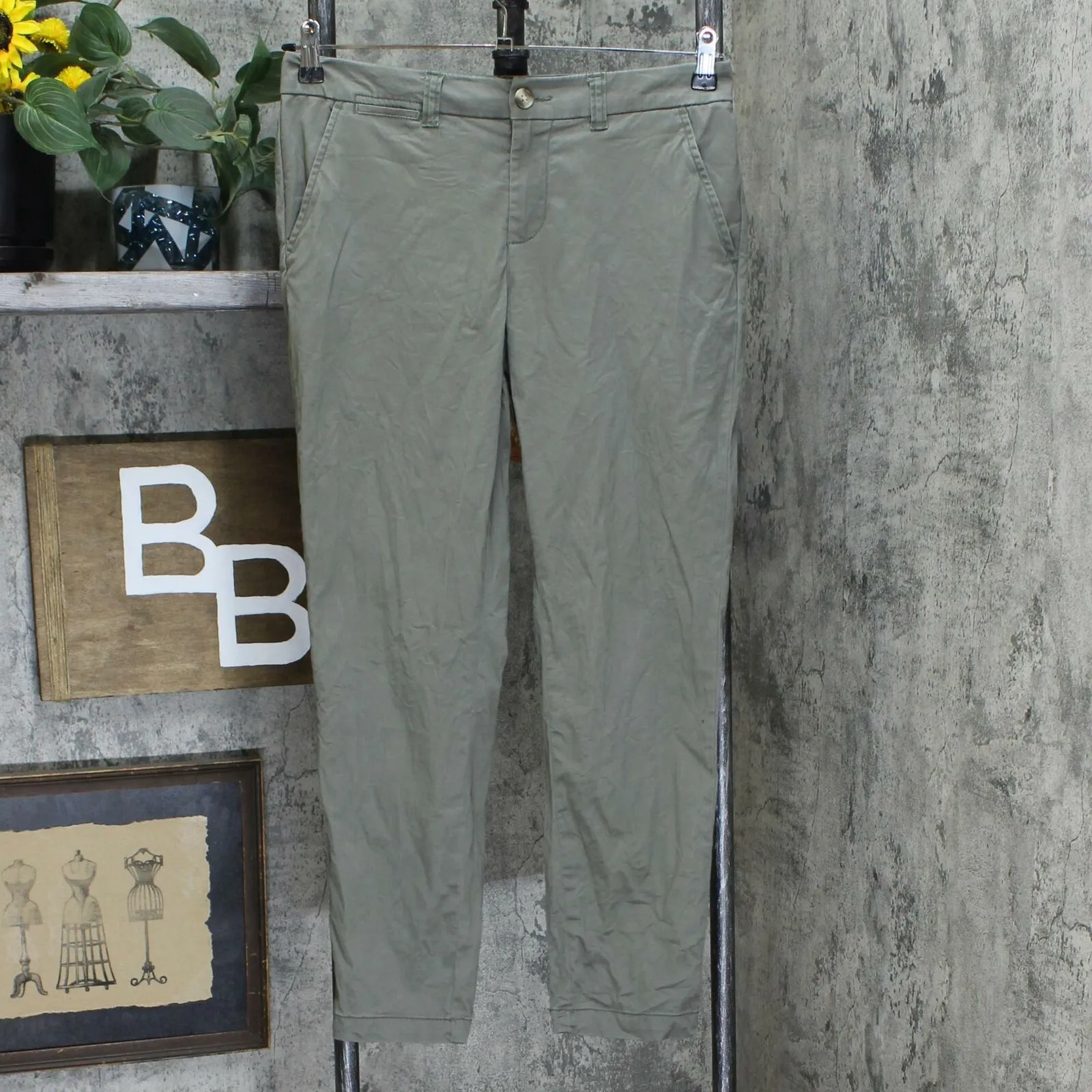 Maison Jules Women's Slim Cropped Pants Olive Green 4