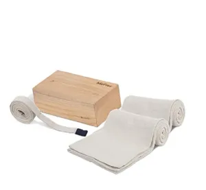 MeFree Yoga Eco-Friendly Combo kit of 1 Block and 1 Strap 9ft and 2 Cotton Blankets (Medium, Natural Pinewood, White )