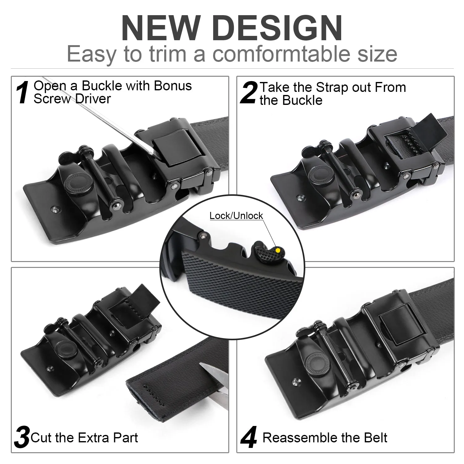 Men's Leather Ratchet Dress Belt with Automatic Buckle in Gift Box by JASGOOD