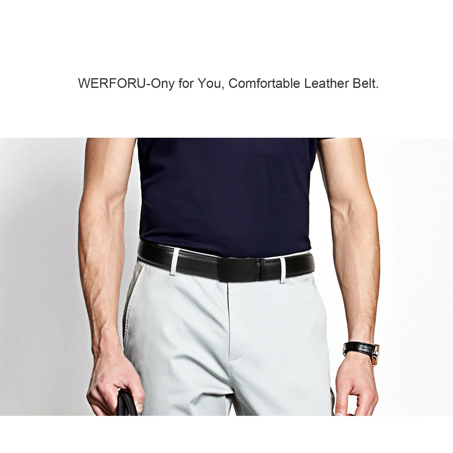 Men's Leather Ratchet Dress Belt with Automatic Buckle in Gift Box by JASGOOD