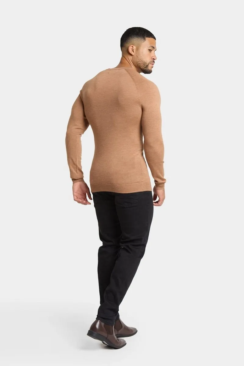 Merino Wool Crew Neck Jumper in Camel