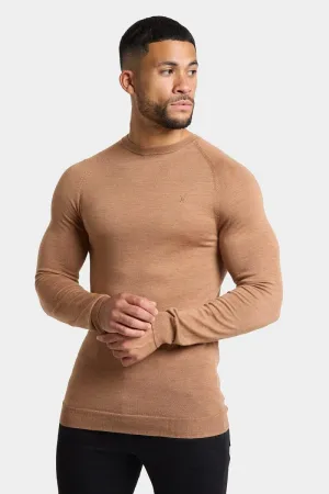 Merino Wool Crew Neck Jumper in Camel
