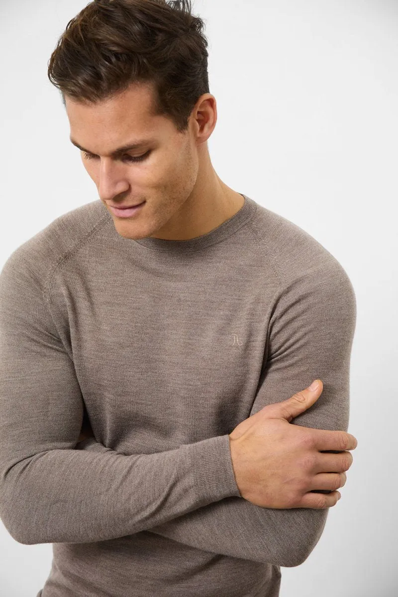Merino Wool Crew Neck Jumper in Oatmeal Marl