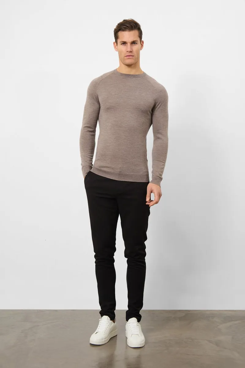 Merino Wool Crew Neck Jumper in Oatmeal Marl
