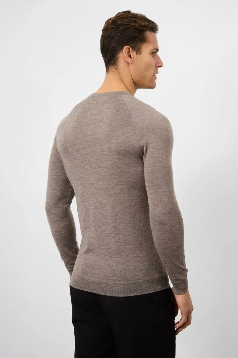 Merino Wool Crew Neck Jumper in Oatmeal Marl