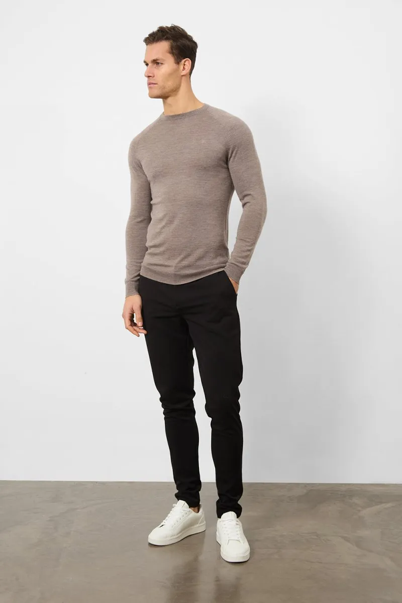 Merino Wool Crew Neck Jumper in Oatmeal Marl
