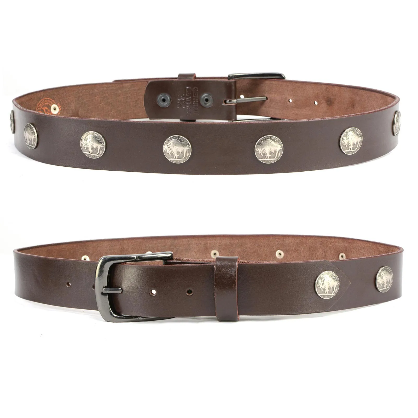 Milwaukee Leather MP7107 Men's 5 Cent Buffalo Coin - Brown Leather Belt w/ Interchangeable Buckle - 1.5 inches Wide
