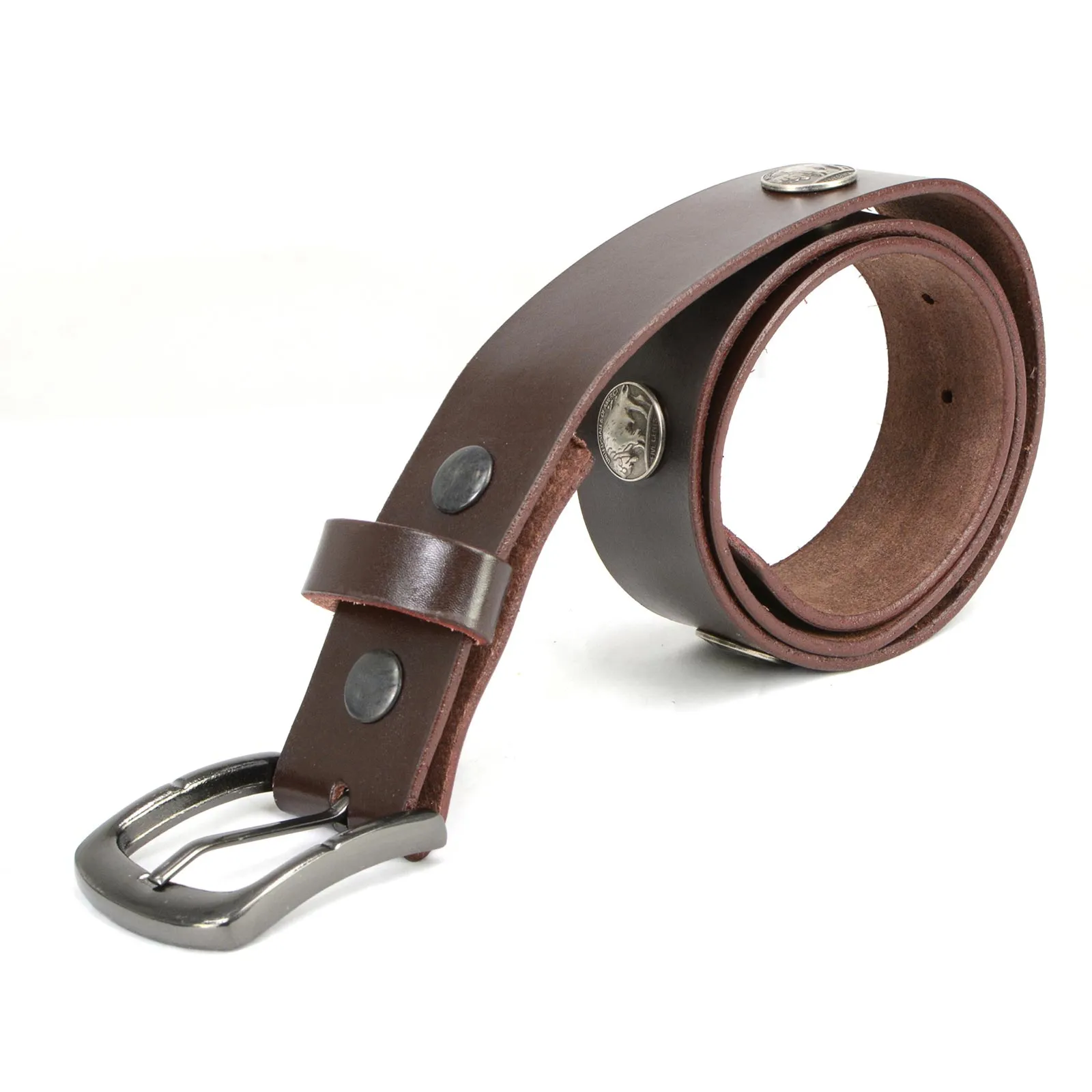 Milwaukee Leather MP7107 Men's 5 Cent Buffalo Coin - Brown Leather Belt w/ Interchangeable Buckle - 1.5 inches Wide
