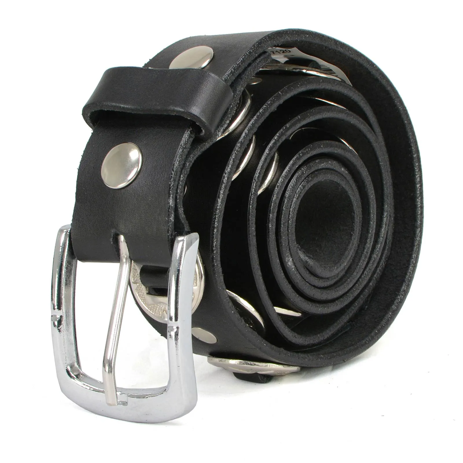 Milwaukee Leather MP7120 Men's Chrome Conchos - Black Leather Belt with Interchangeable Buckle - 1.5 inches Wide
