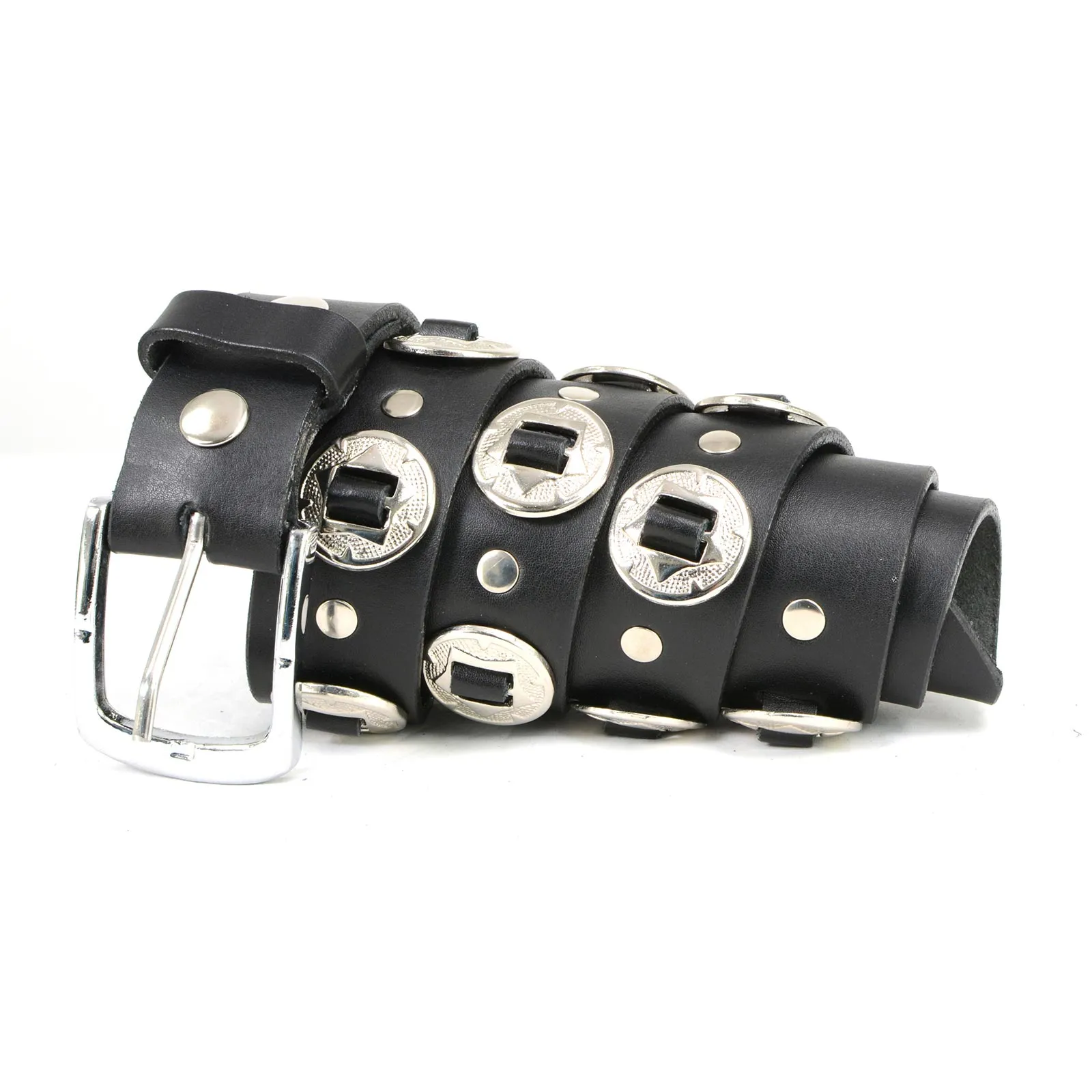 Milwaukee Leather MP7120 Men's Chrome Conchos - Black Leather Belt with Interchangeable Buckle - 1.5 inches Wide