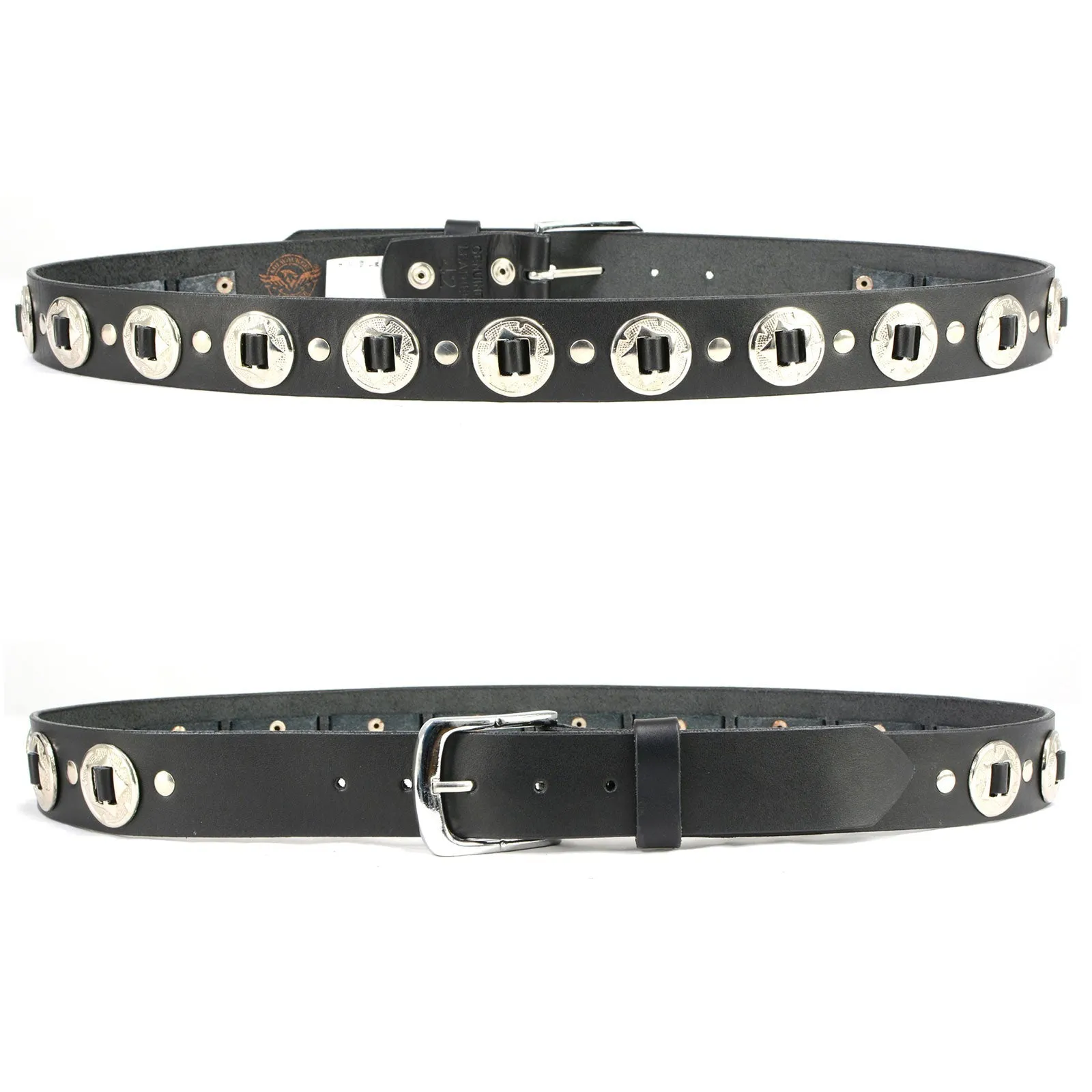 Milwaukee Leather MP7120 Men's Chrome Conchos - Black Leather Belt with Interchangeable Buckle - 1.5 inches Wide