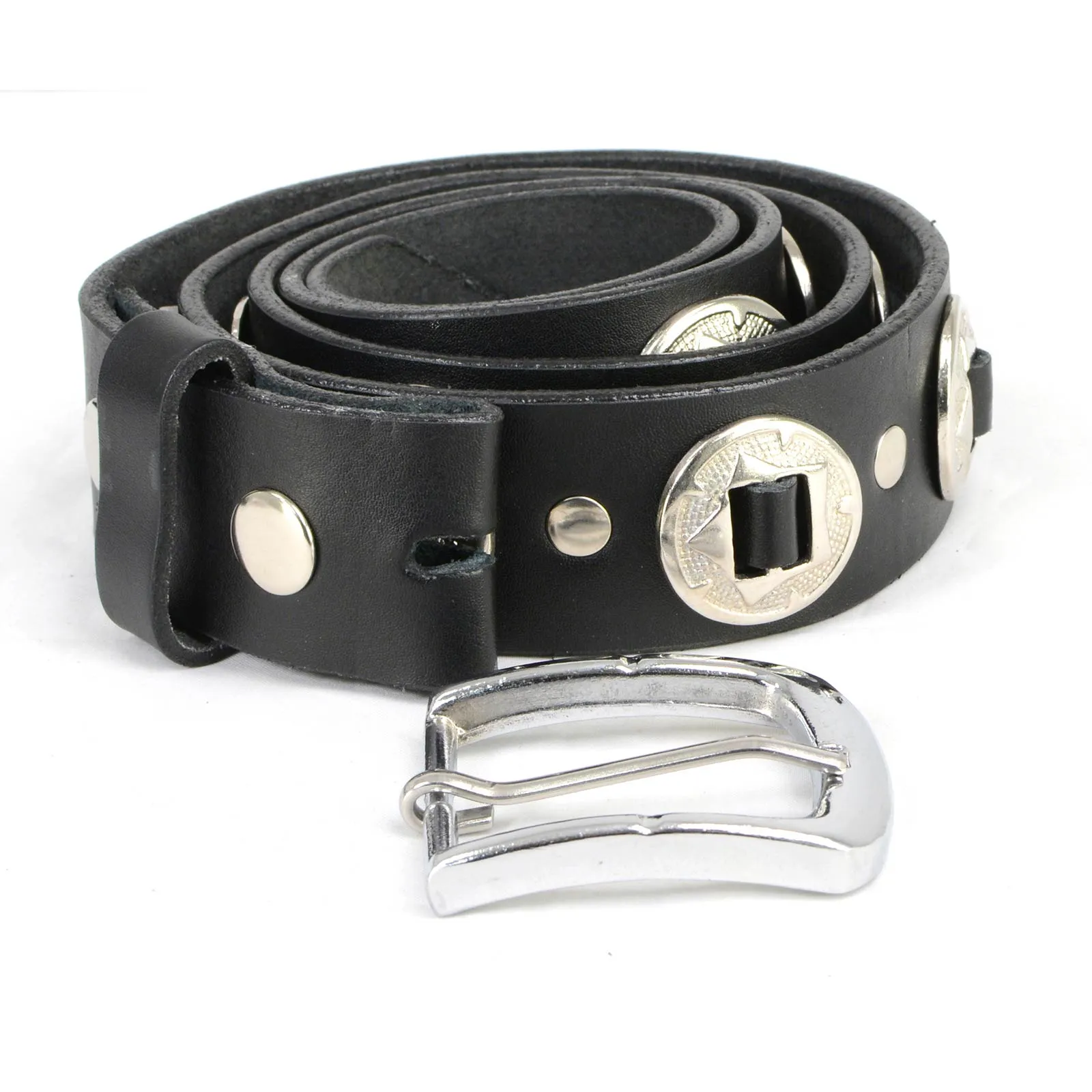 Milwaukee Leather MP7120 Men's Chrome Conchos - Black Leather Belt with Interchangeable Buckle - 1.5 inches Wide