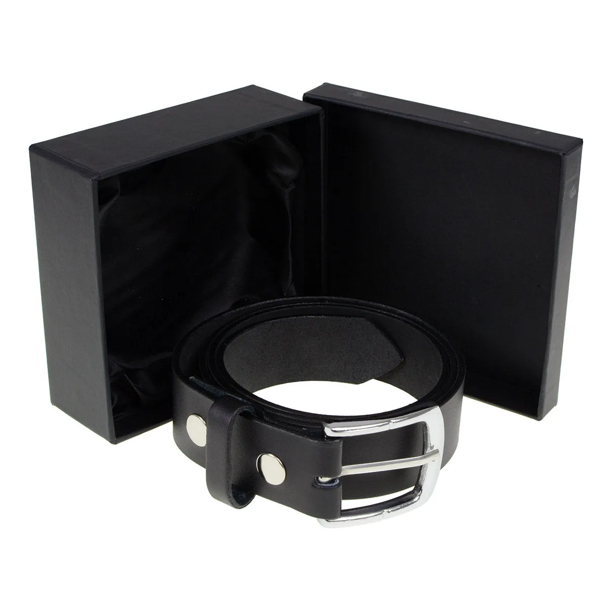 MP7114 Men's  Light Black Genuine Leather Belt with Interchangeable Buckle - 1.5 inches Wide